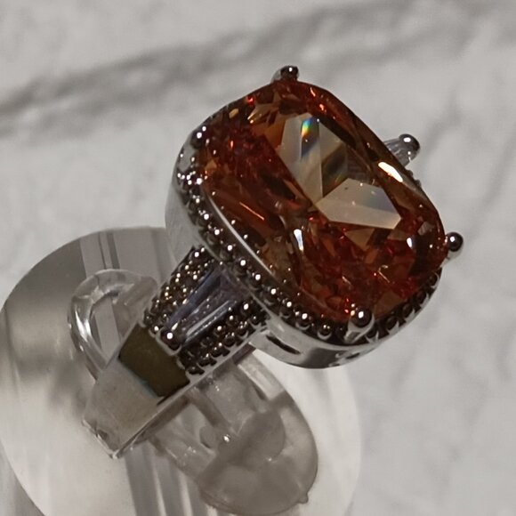 Silver Morganite and CZ Fashion Ring Size 10 - Flawed - Picture 3 of 13